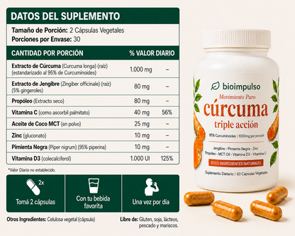 BioImpulso - Cápsulas de Triple Acción Antiinflamatoria